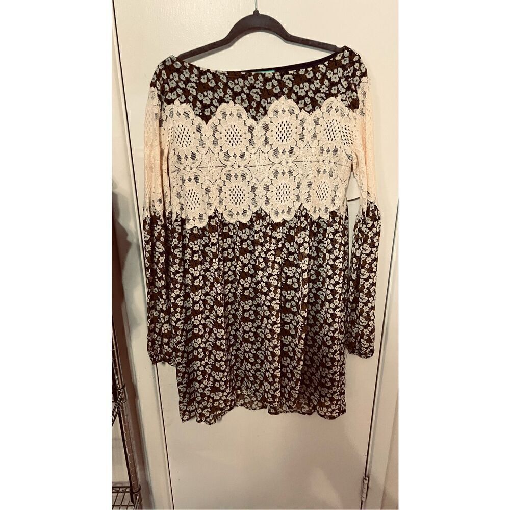 Judith March Floral Lace Shift Dress Boho Size S